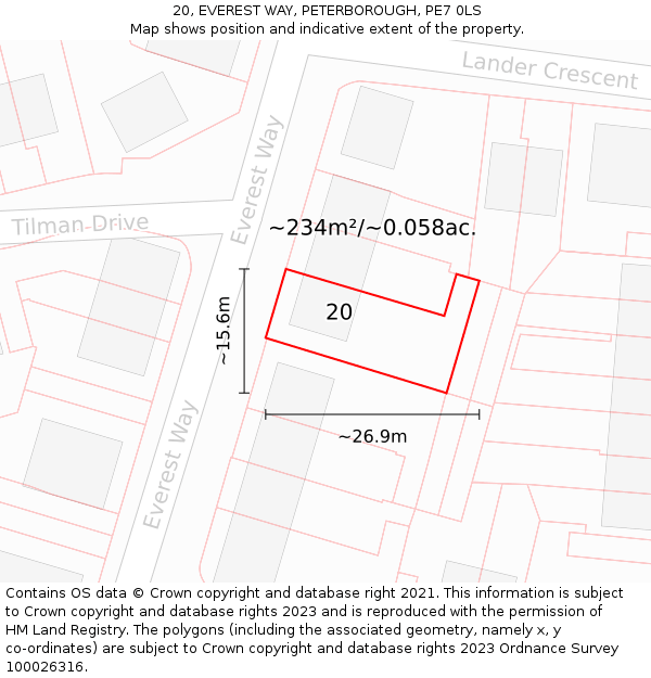 20, EVEREST WAY, PETERBOROUGH, PE7 0LS: Plot and title map