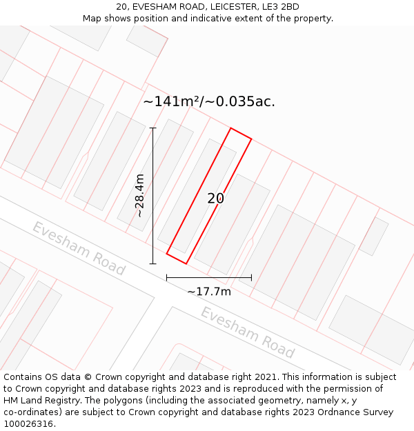 20, EVESHAM ROAD, LEICESTER, LE3 2BD: Plot and title map
