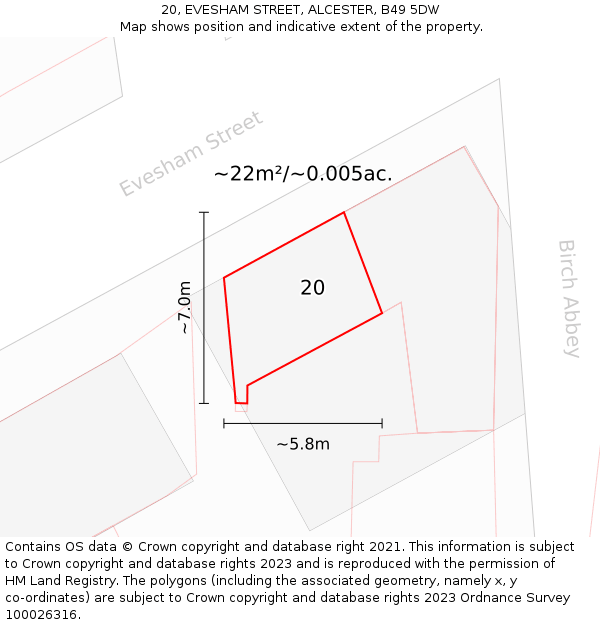 20, EVESHAM STREET, ALCESTER, B49 5DW: Plot and title map