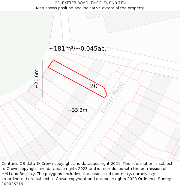 20, EXETER ROAD, ENFIELD, EN3 7TN: Plot and title map