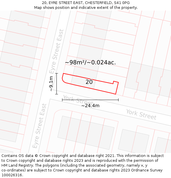 20, EYRE STREET EAST, CHESTERFIELD, S41 0PG: Plot and title map