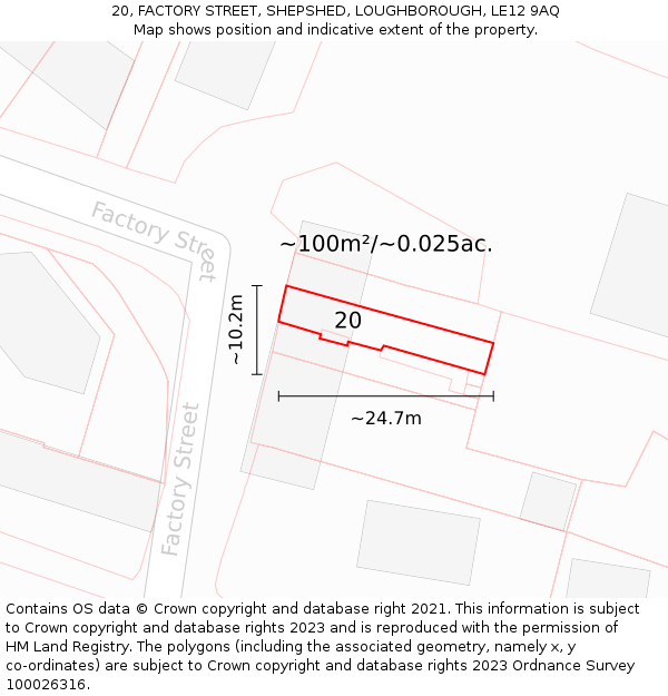 20, FACTORY STREET, SHEPSHED, LOUGHBOROUGH, LE12 9AQ: Plot and title map