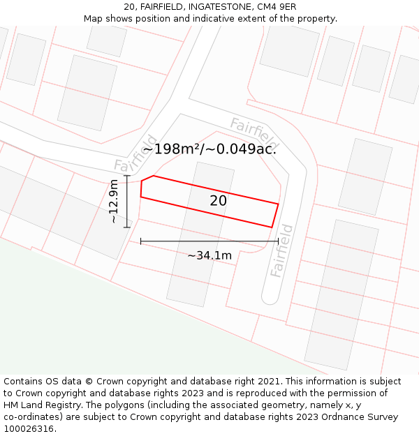 20, FAIRFIELD, INGATESTONE, CM4 9ER: Plot and title map