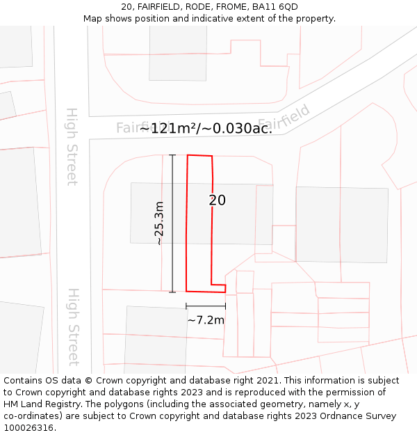 20, FAIRFIELD, RODE, FROME, BA11 6QD: Plot and title map