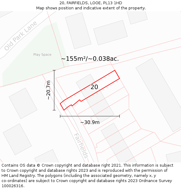 20, FAIRFIELDS, LOOE, PL13 1HD: Plot and title map