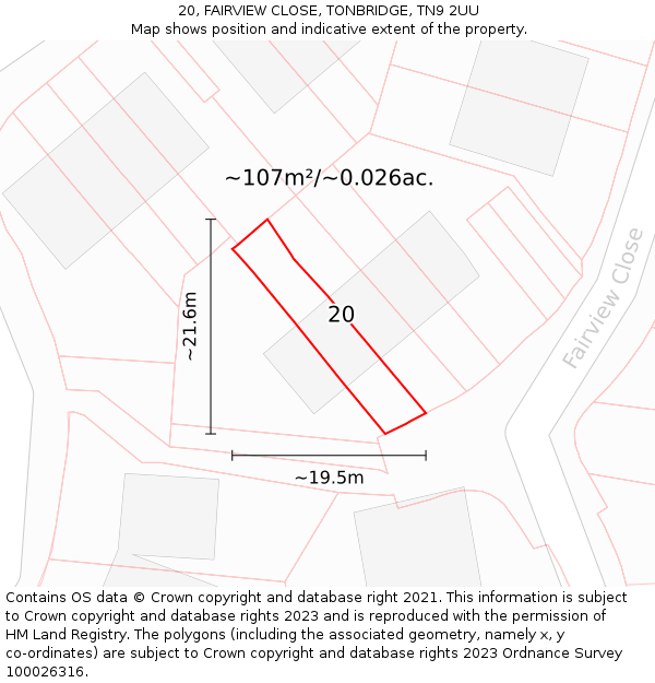 20, FAIRVIEW CLOSE, TONBRIDGE, TN9 2UU: Plot and title map