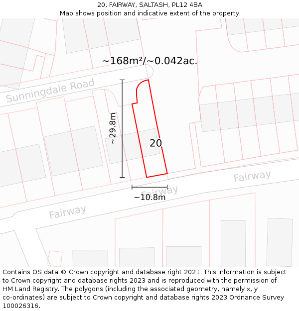 20, FAIRWAY, SALTASH, PL12 4BA: Plot and title map