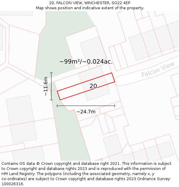 20, FALCON VIEW, WINCHESTER, SO22 4EP: Plot and title map