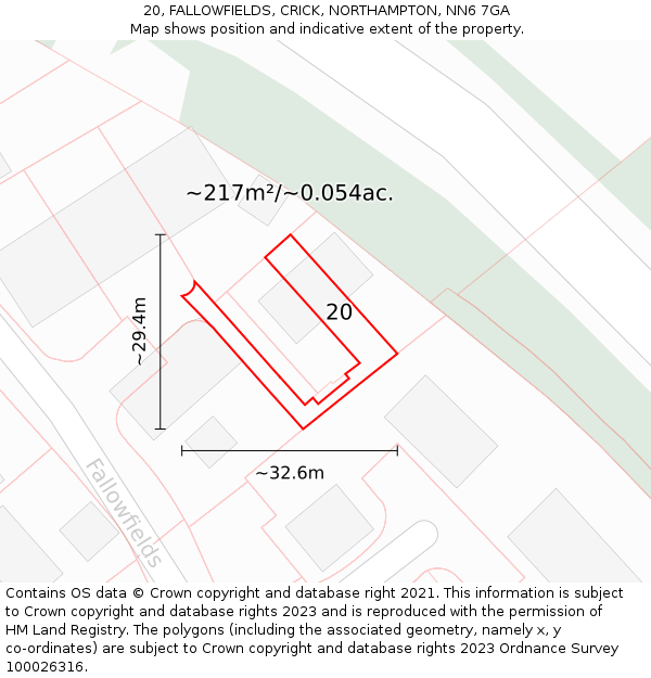 20, FALLOWFIELDS, CRICK, NORTHAMPTON, NN6 7GA: Plot and title map