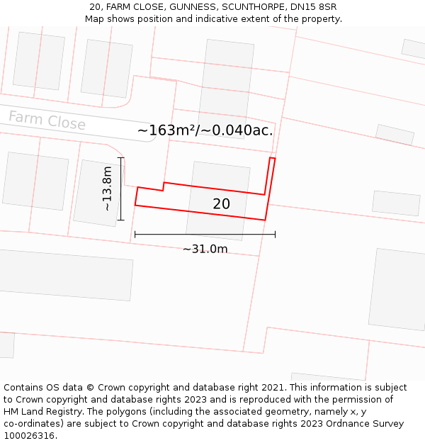 20, FARM CLOSE, GUNNESS, SCUNTHORPE, DN15 8SR: Plot and title map