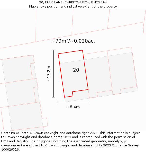 20, FARM LANE, CHRISTCHURCH, BH23 4AH: Plot and title map
