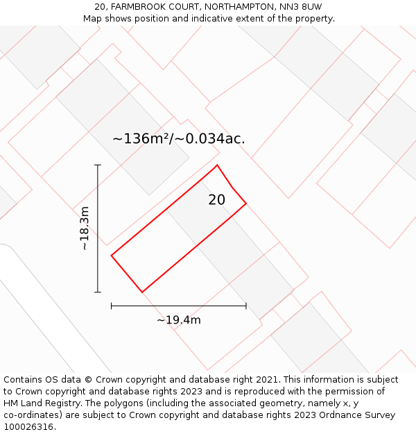 20, FARMBROOK COURT, NORTHAMPTON, NN3 8UW: Plot and title map
