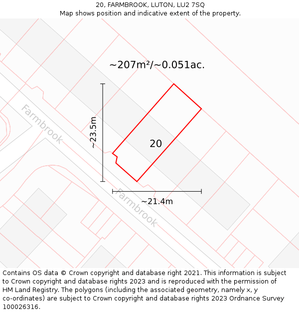 20, FARMBROOK, LUTON, LU2 7SQ: Plot and title map
