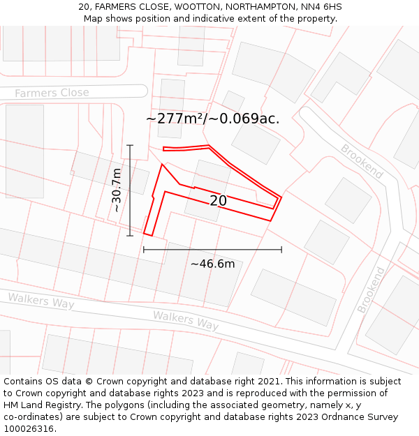 20, FARMERS CLOSE, WOOTTON, NORTHAMPTON, NN4 6HS: Plot and title map