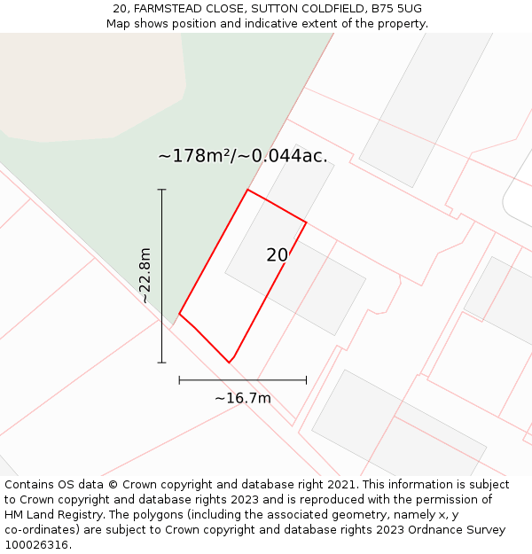 20, FARMSTEAD CLOSE, SUTTON COLDFIELD, B75 5UG: Plot and title map