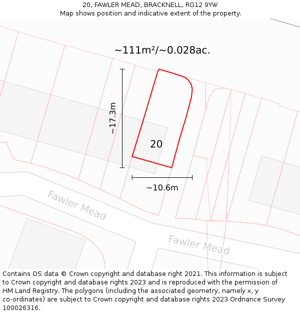 20, FAWLER MEAD, BRACKNELL, RG12 9YW: Plot and title map
