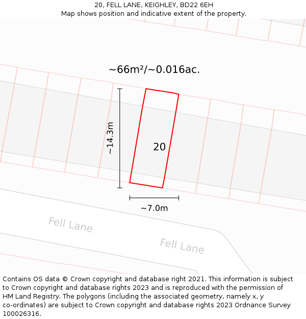 20, FELL LANE, KEIGHLEY, BD22 6EH: Plot and title map