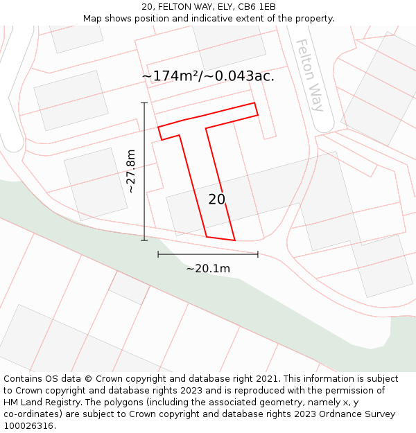 20, FELTON WAY, ELY, CB6 1EB: Plot and title map