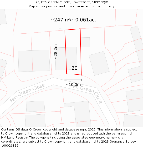 20, FEN GREEN CLOSE, LOWESTOFT, NR32 3QW: Plot and title map
