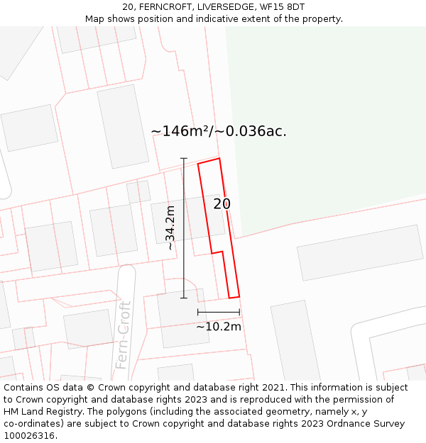 20, FERNCROFT, LIVERSEDGE, WF15 8DT: Plot and title map