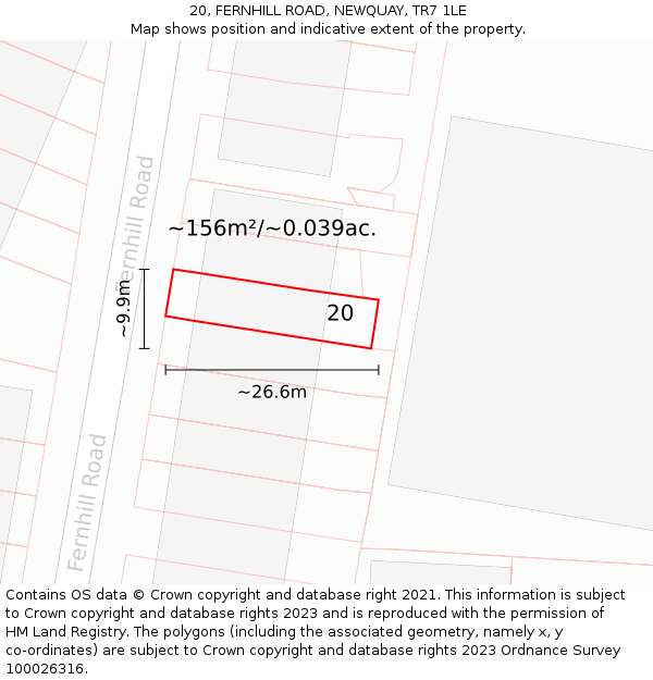 20, FERNHILL ROAD, NEWQUAY, TR7 1LE: Plot and title map