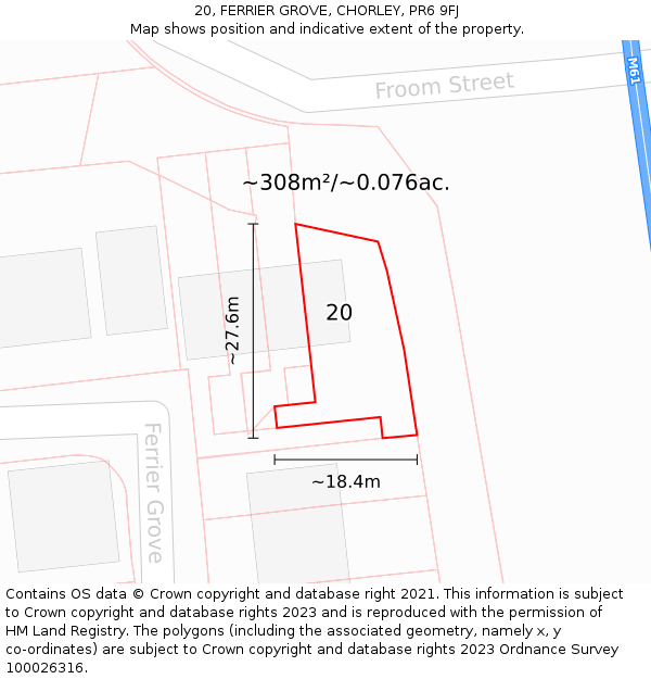 20, FERRIER GROVE, CHORLEY, PR6 9FJ: Plot and title map