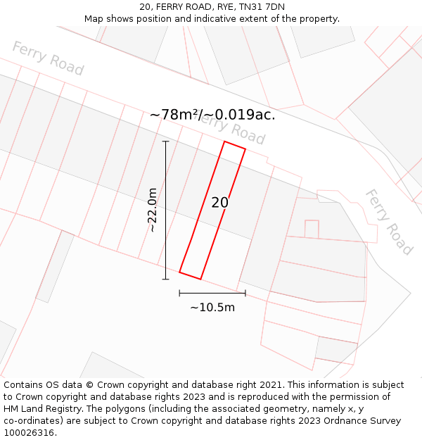 20, FERRY ROAD, RYE, TN31 7DN: Plot and title map