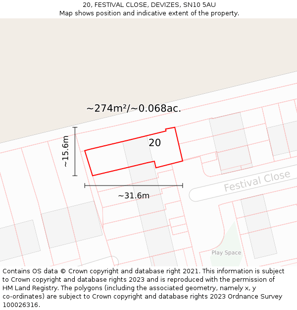 20, FESTIVAL CLOSE, DEVIZES, SN10 5AU: Plot and title map