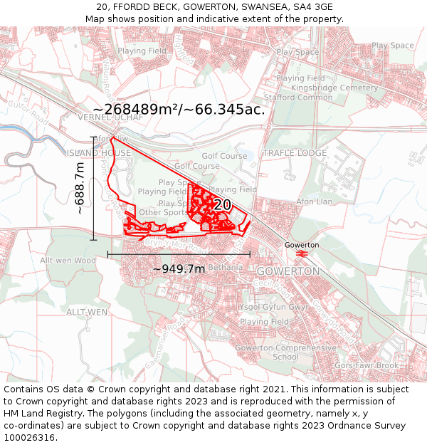 20, FFORDD BECK, GOWERTON, SWANSEA, SA4 3GE: Plot and title map