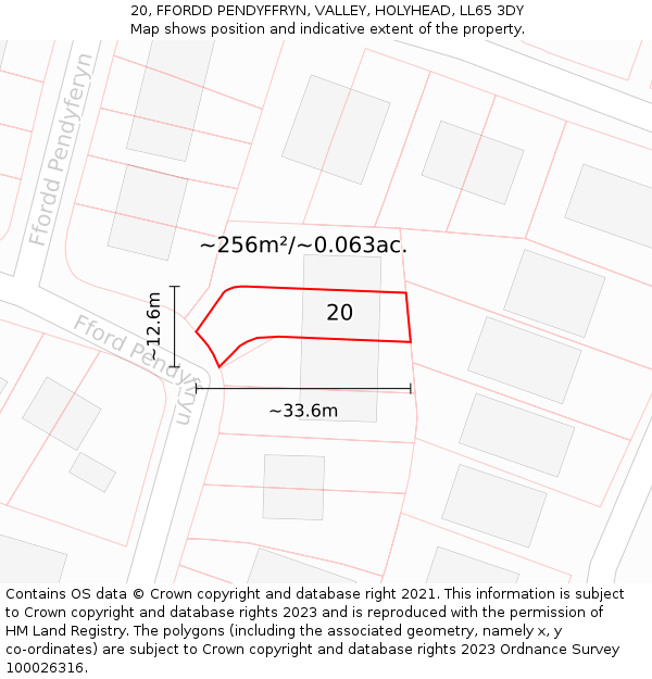 20, FFORDD PENDYFFRYN, VALLEY, HOLYHEAD, LL65 3DY: Plot and title map