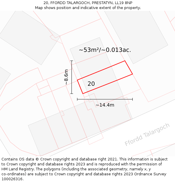 20, FFORDD TALARGOCH, PRESTATYN, LL19 8NP: Plot and title map