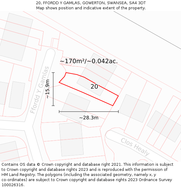 20, FFORDD Y GAMLAS, GOWERTON, SWANSEA, SA4 3DT: Plot and title map