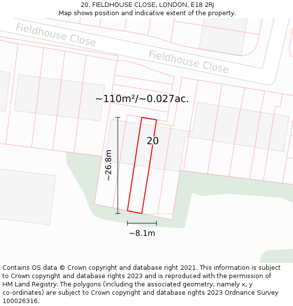 20, FIELDHOUSE CLOSE, LONDON, E18 2RJ: Plot and title map