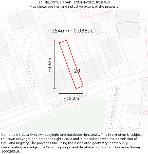 20, FIELDSTILE ROAD, SOUTHWOLD, IP18 6LD: Plot and title map