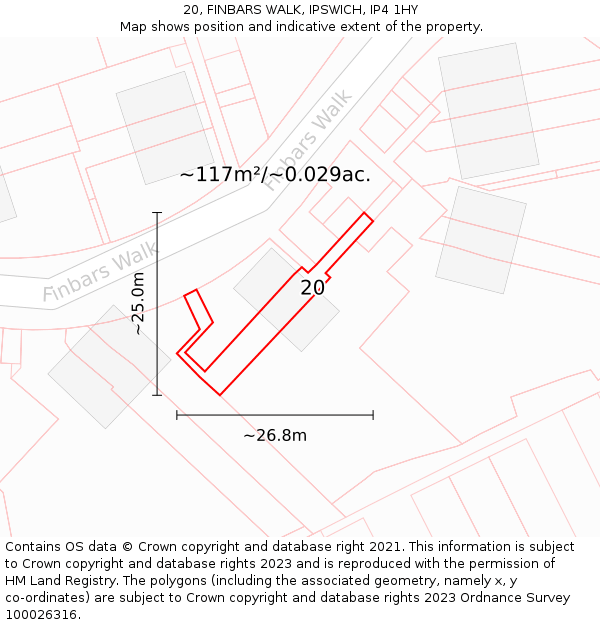 20, FINBARS WALK, IPSWICH, IP4 1HY: Plot and title map