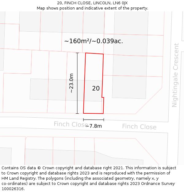 20, FINCH CLOSE, LINCOLN, LN6 0JX: Plot and title map