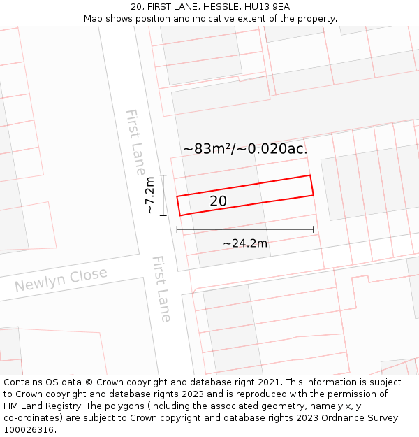 20, FIRST LANE, HESSLE, HU13 9EA: Plot and title map