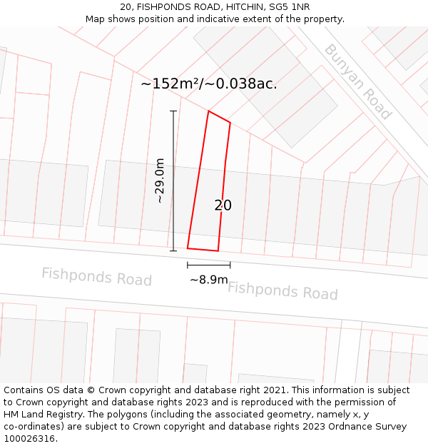 20, FISHPONDS ROAD, HITCHIN, SG5 1NR: Plot and title map