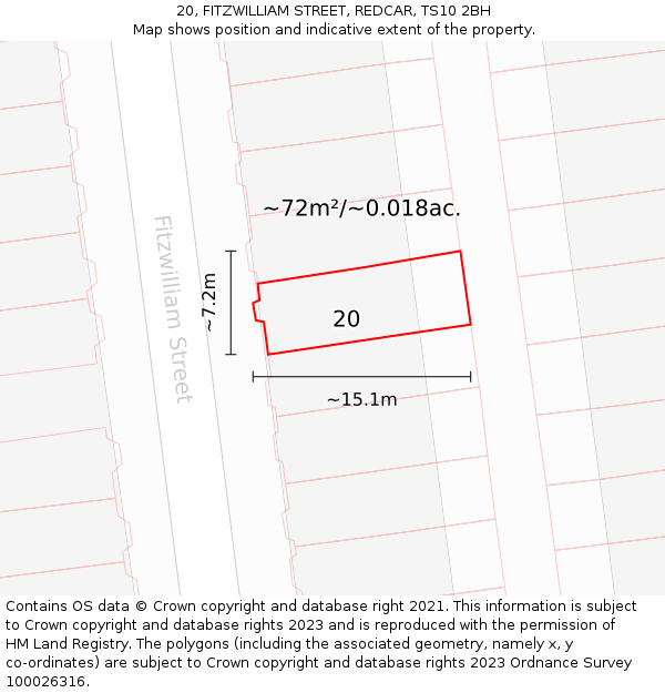 20, FITZWILLIAM STREET, REDCAR, TS10 2BH: Plot and title map