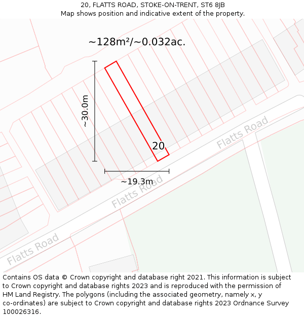 20, FLATTS ROAD, STOKE-ON-TRENT, ST6 8JB: Plot and title map