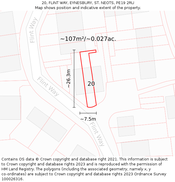 20, FLINT WAY, EYNESBURY, ST. NEOTS, PE19 2RU: Plot and title map
