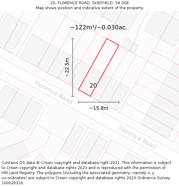 20, FLORENCE ROAD, SHEFFIELD, S8 0GE: Plot and title map