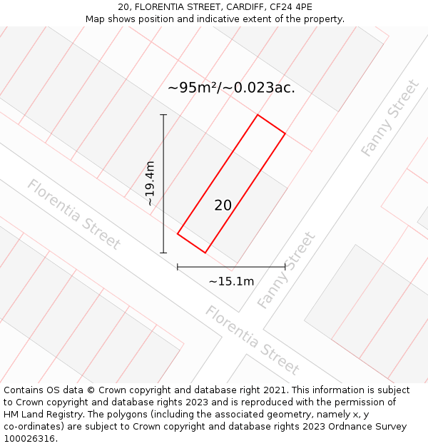 20, FLORENTIA STREET, CARDIFF, CF24 4PE: Plot and title map