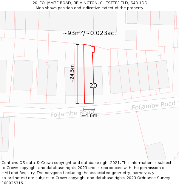 20, FOLJAMBE ROAD, BRIMINGTON, CHESTERFIELD, S43 1DD: Plot and title map