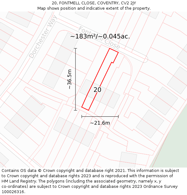 20, FONTMELL CLOSE, COVENTRY, CV2 2JY: Plot and title map