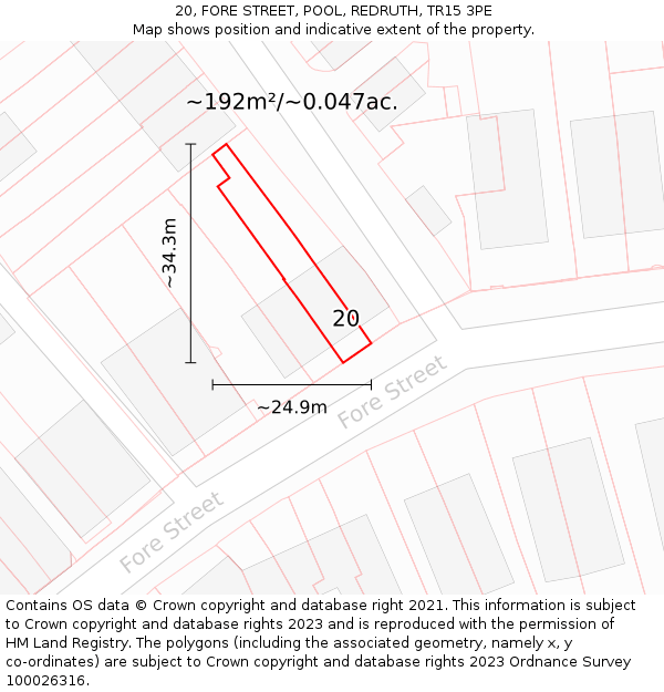 20, FORE STREET, POOL, REDRUTH, TR15 3PE: Plot and title map