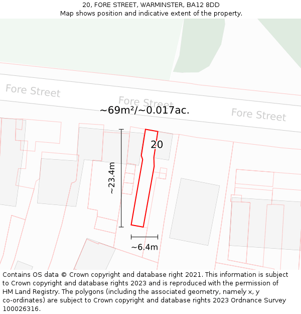 20, FORE STREET, WARMINSTER, BA12 8DD: Plot and title map