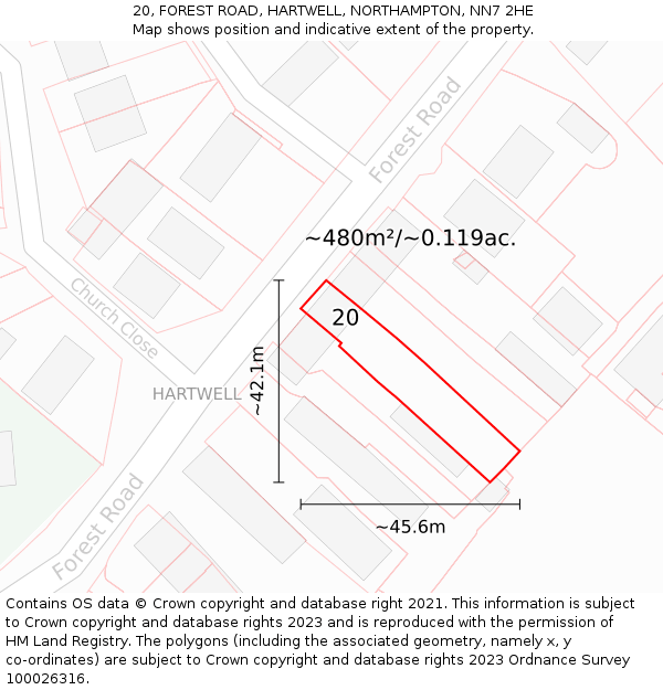20, FOREST ROAD, HARTWELL, NORTHAMPTON, NN7 2HE: Plot and title map