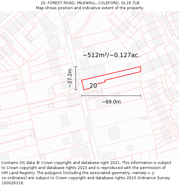 20, FOREST ROAD, MILKWALL, COLEFORD, GL16 7LB: Plot and title map
