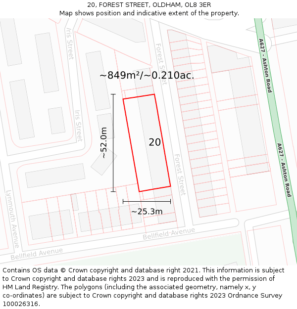 20, FOREST STREET, OLDHAM, OL8 3ER: Plot and title map
